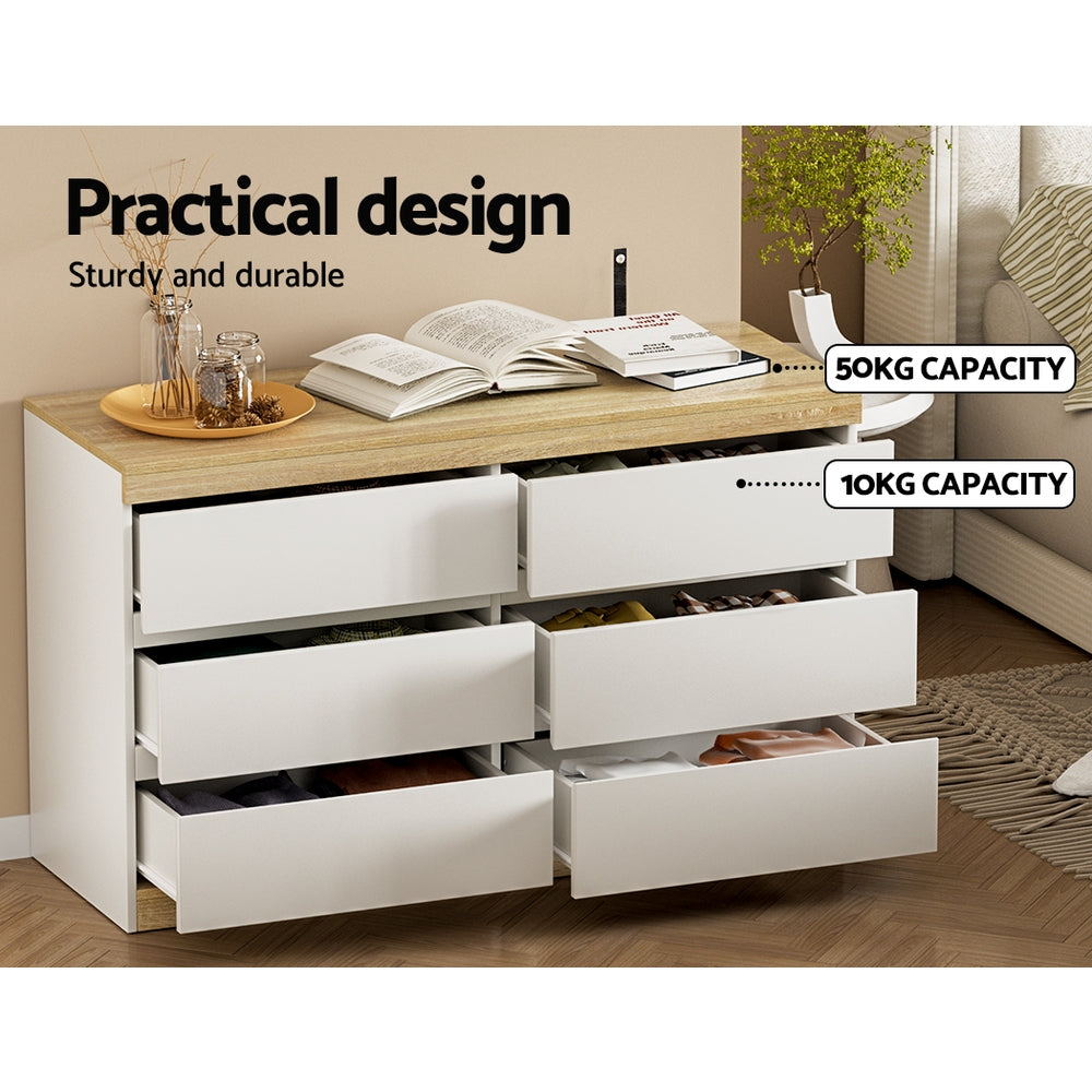 LIOR 6-Drawer Tallboy Dresser White Oak
