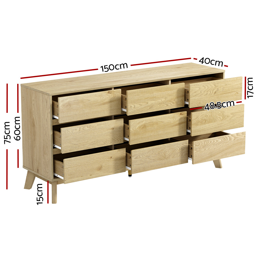 XAVI Tallboy Chest of Drawers 9-Drawer Pine