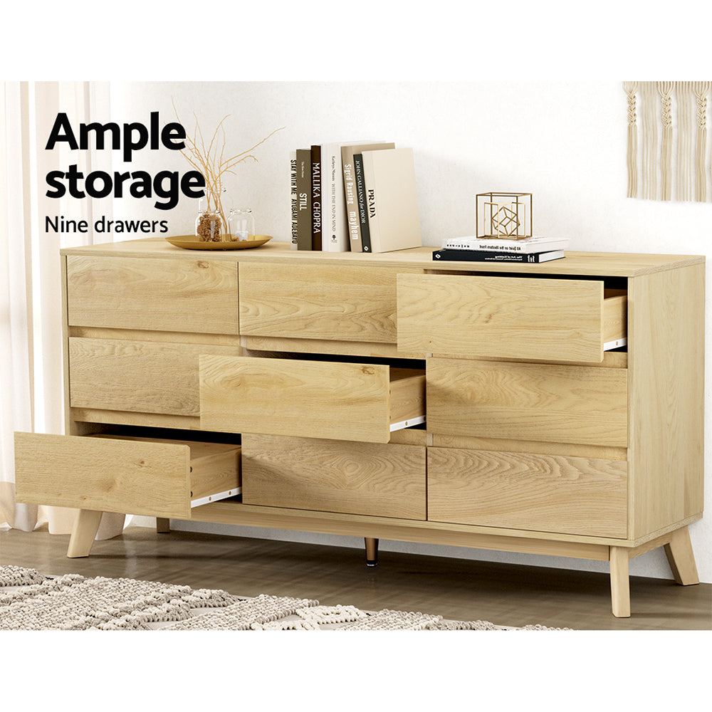 XAVI Tallboy Chest of Drawers 9-Drawer Pine