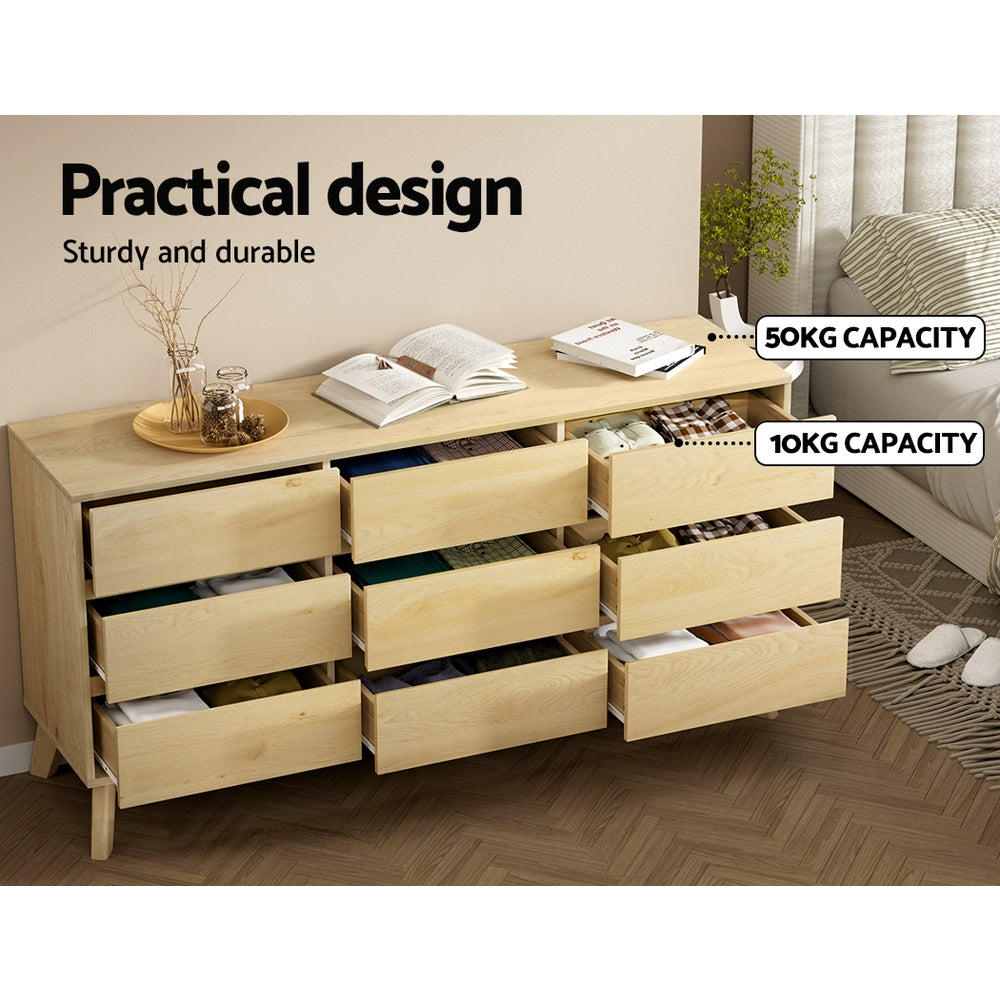 XAVI Tallboy Chest of Drawers 9-Drawer Pine
