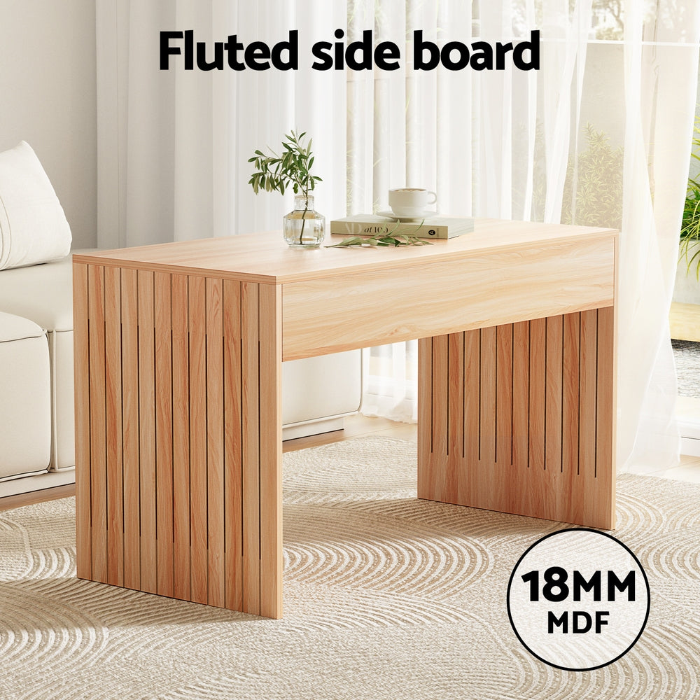 E1-Grade MDF Coffee Table, Fluted Side, Pine – Artiss