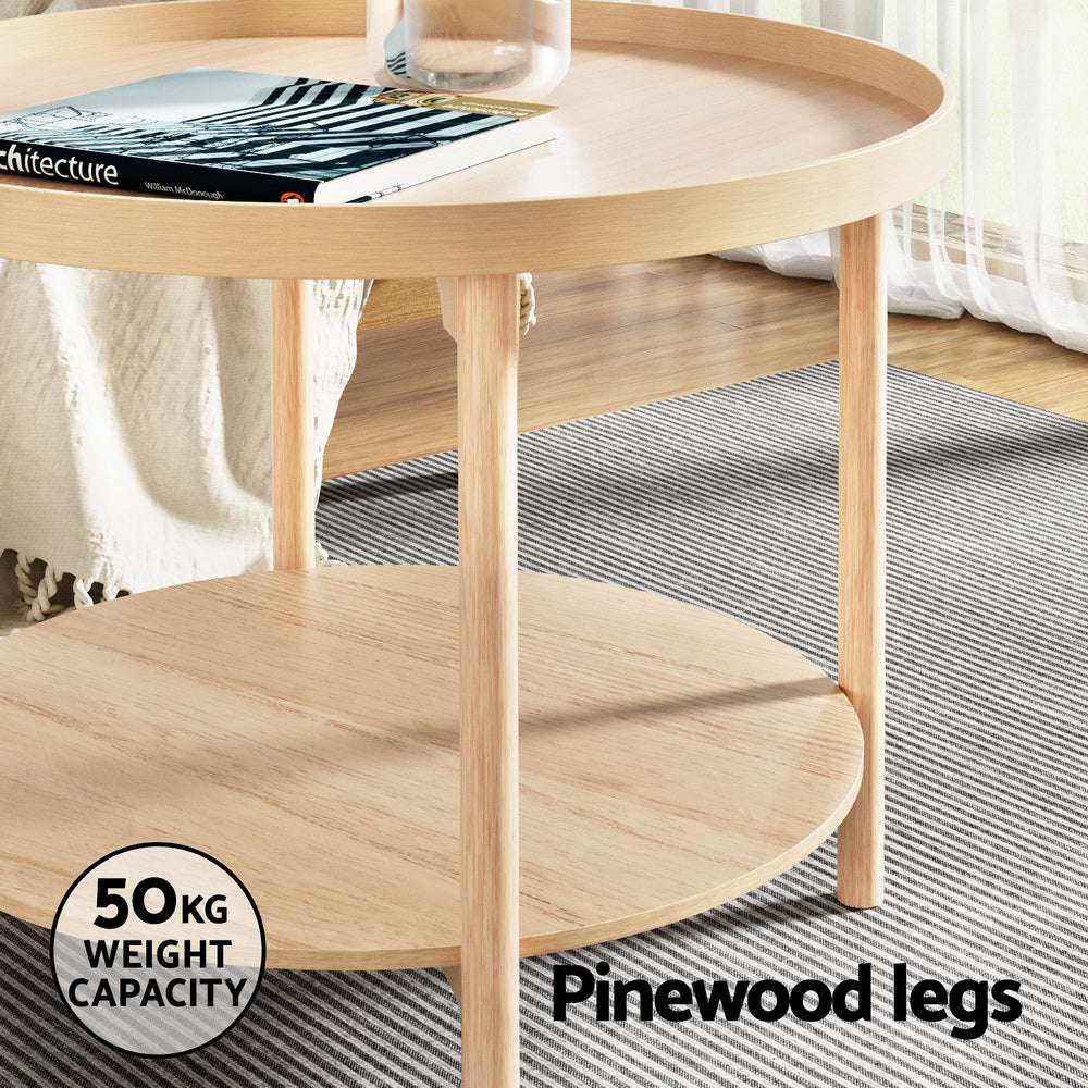 Ermina 70CM Round Coffee Table Pine