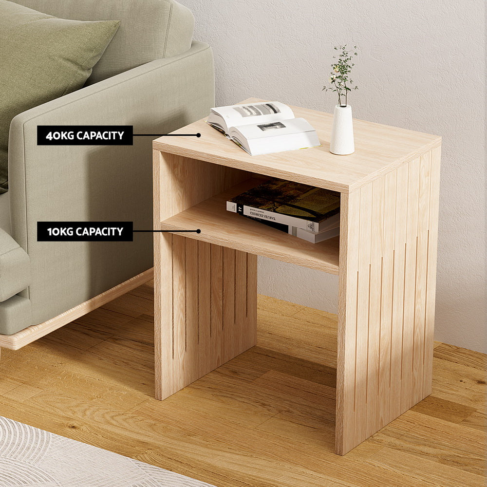 Fluted Pine Coffee Table with Storage Shelf