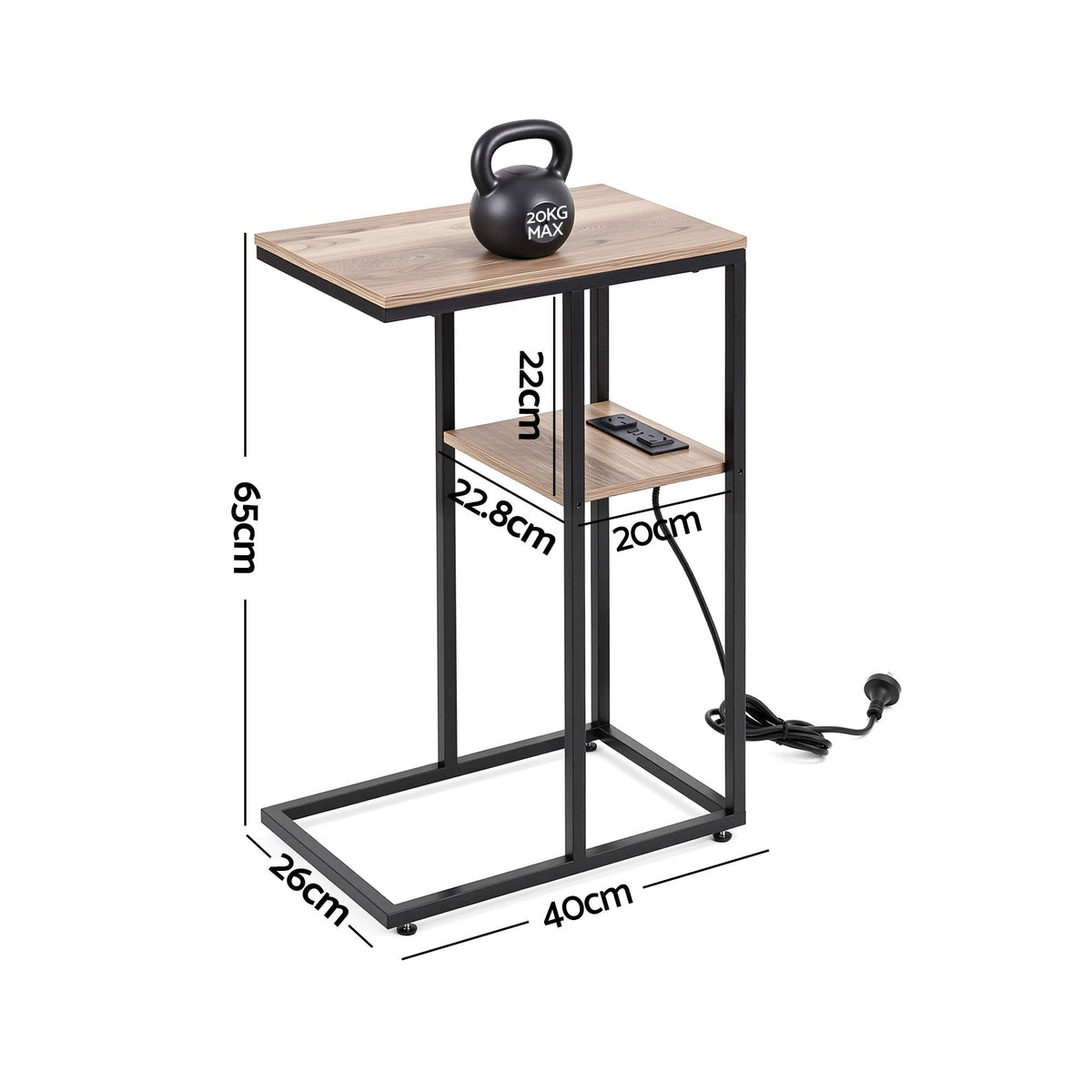 Artiss C-Shaped End Table Set of 2 with Charging Station