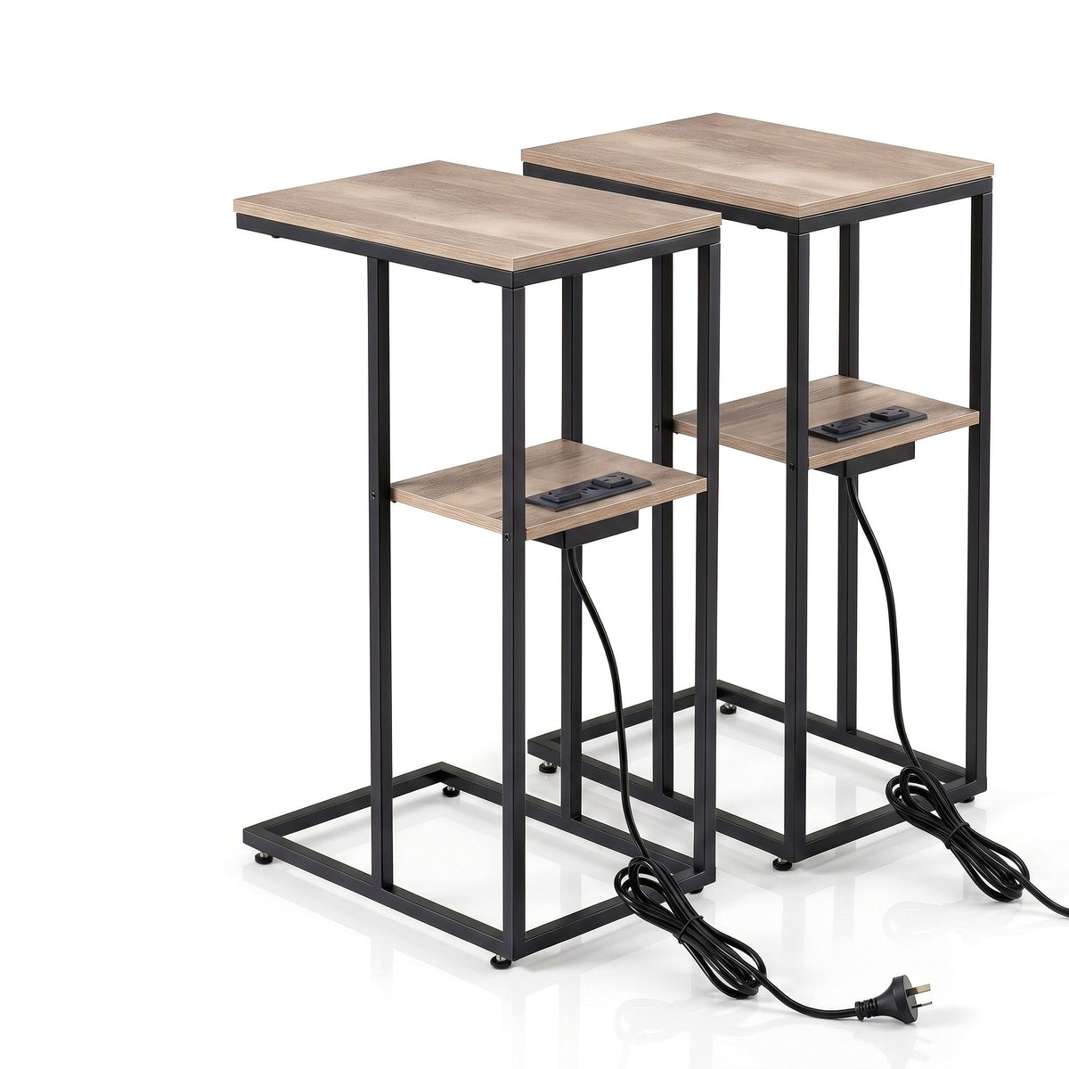 Artiss C-Shaped End Table Set of 2 with Charging Station
