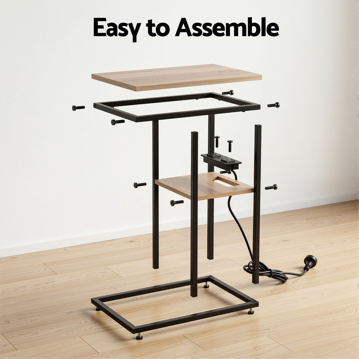 Artiss C-Shaped End Table Set of 2 with Charging Station