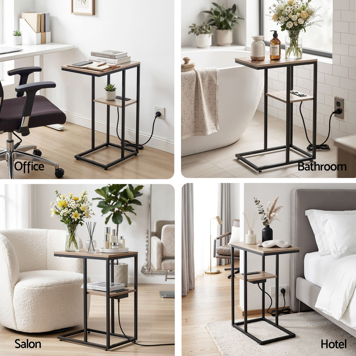 Artiss C-Shaped End Table Set of 2 with Charging Station