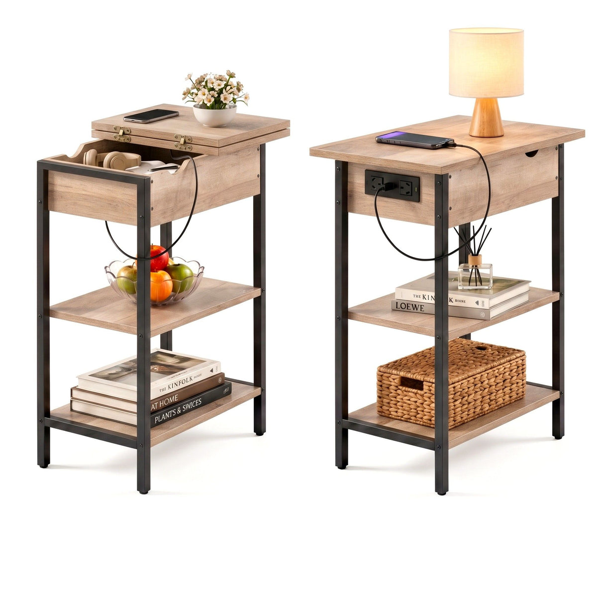 Artiss Coffee Table Set of 2 with Charging Station 60cm Wood