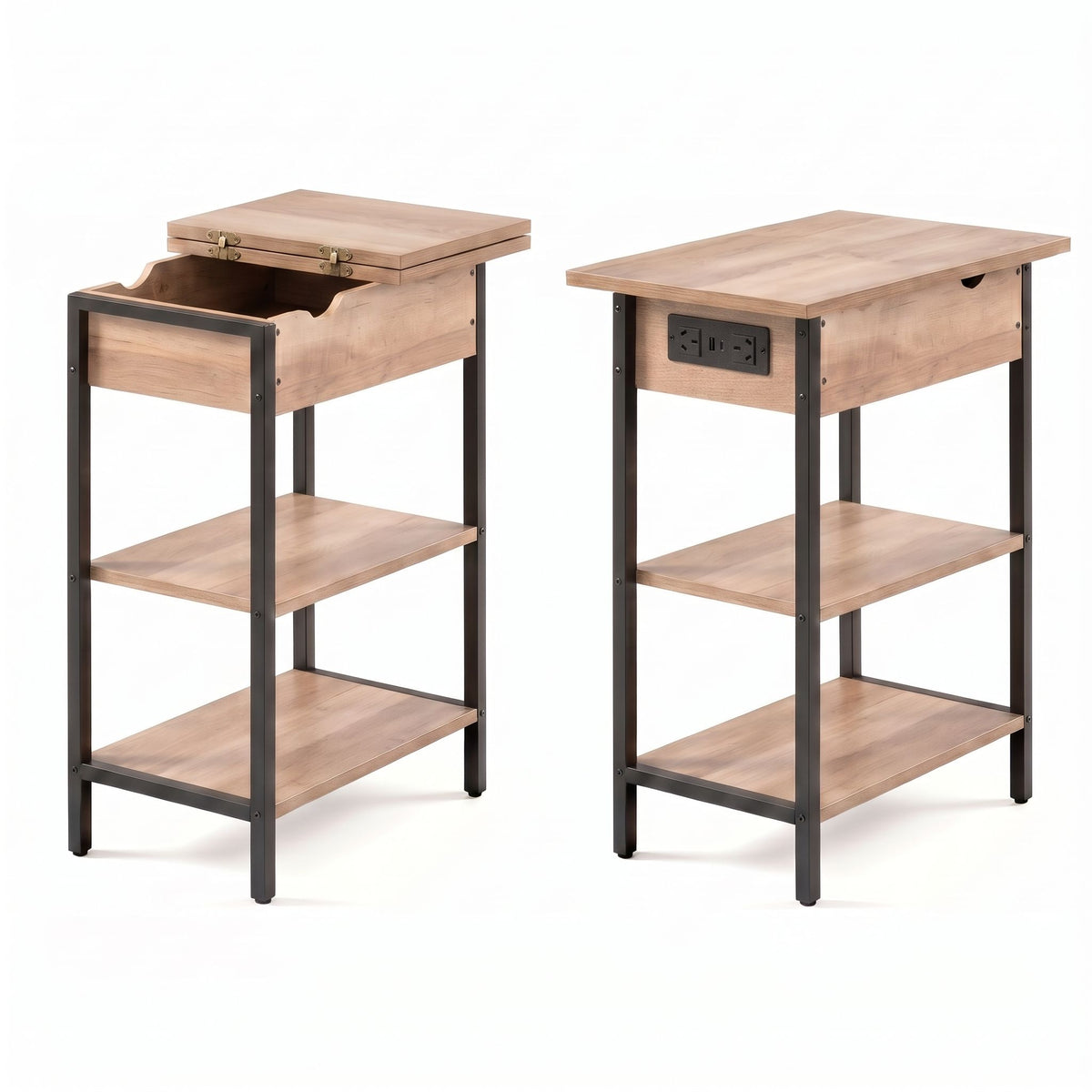 Artiss Coffee Table Set of 2 with Charging Station 60cm Wood