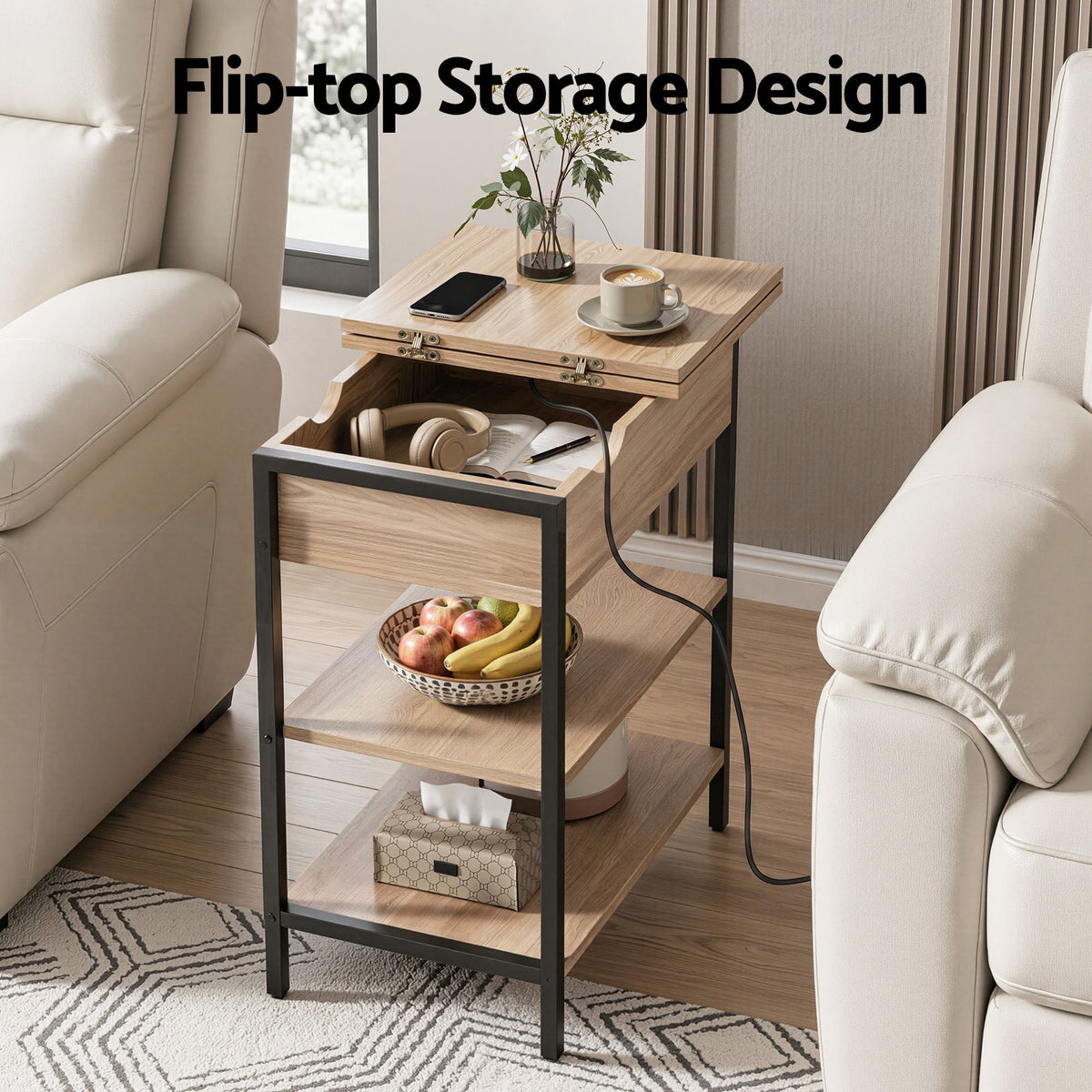 Artiss Coffee Table Set of 2 with Charging Station 60cm Wood