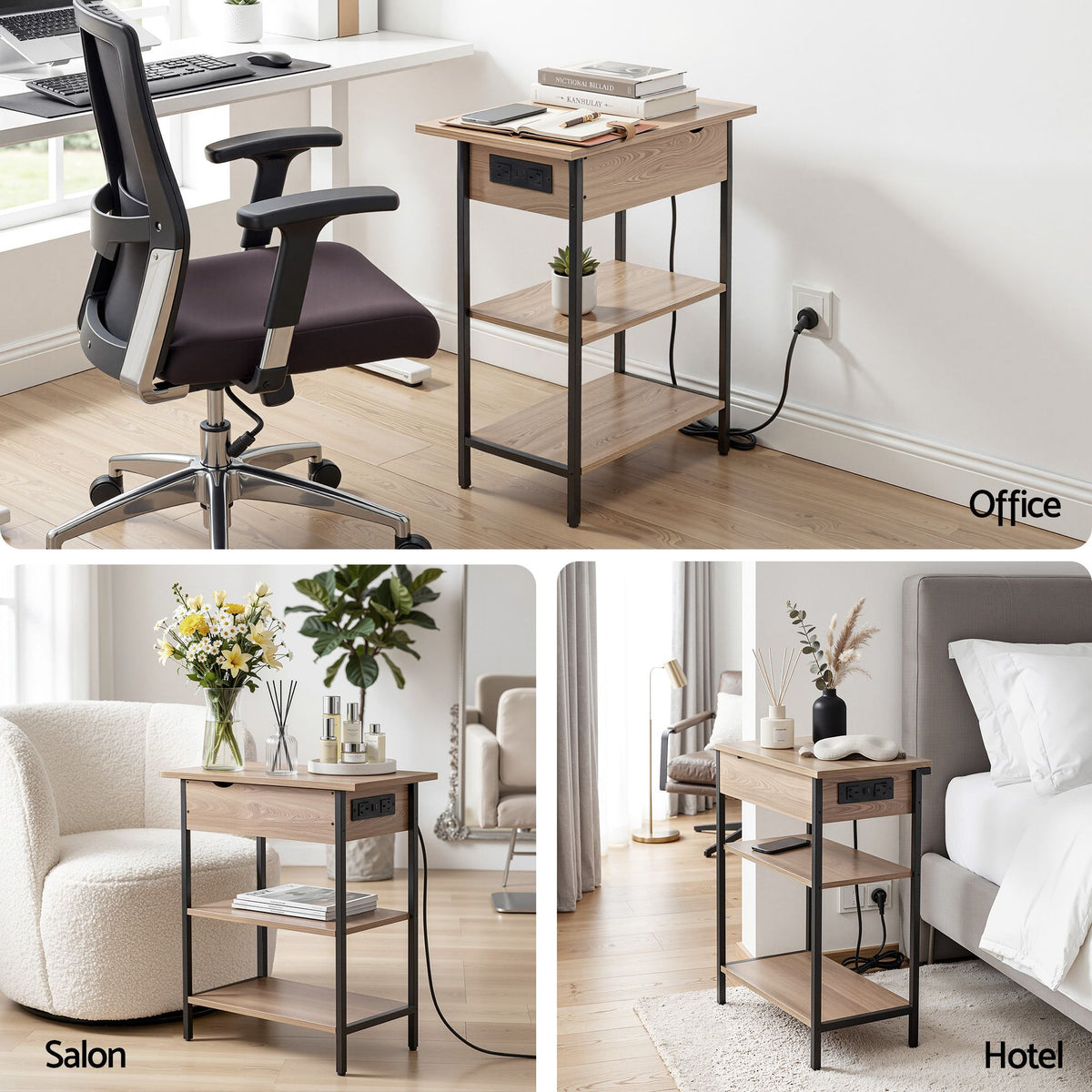 Artiss Coffee Table Set of 2 with Charging Station 60cm Wood