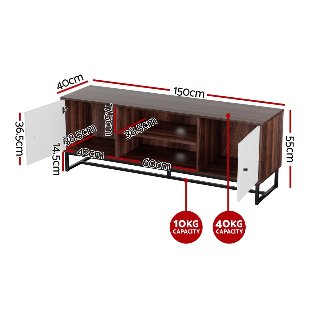 Walnut White 150cm TV Unit Storage Shelves