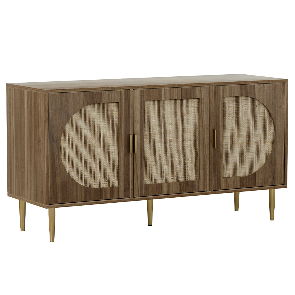 Anya 3-Door Buffet Sideboard Dark Oak Rattan
