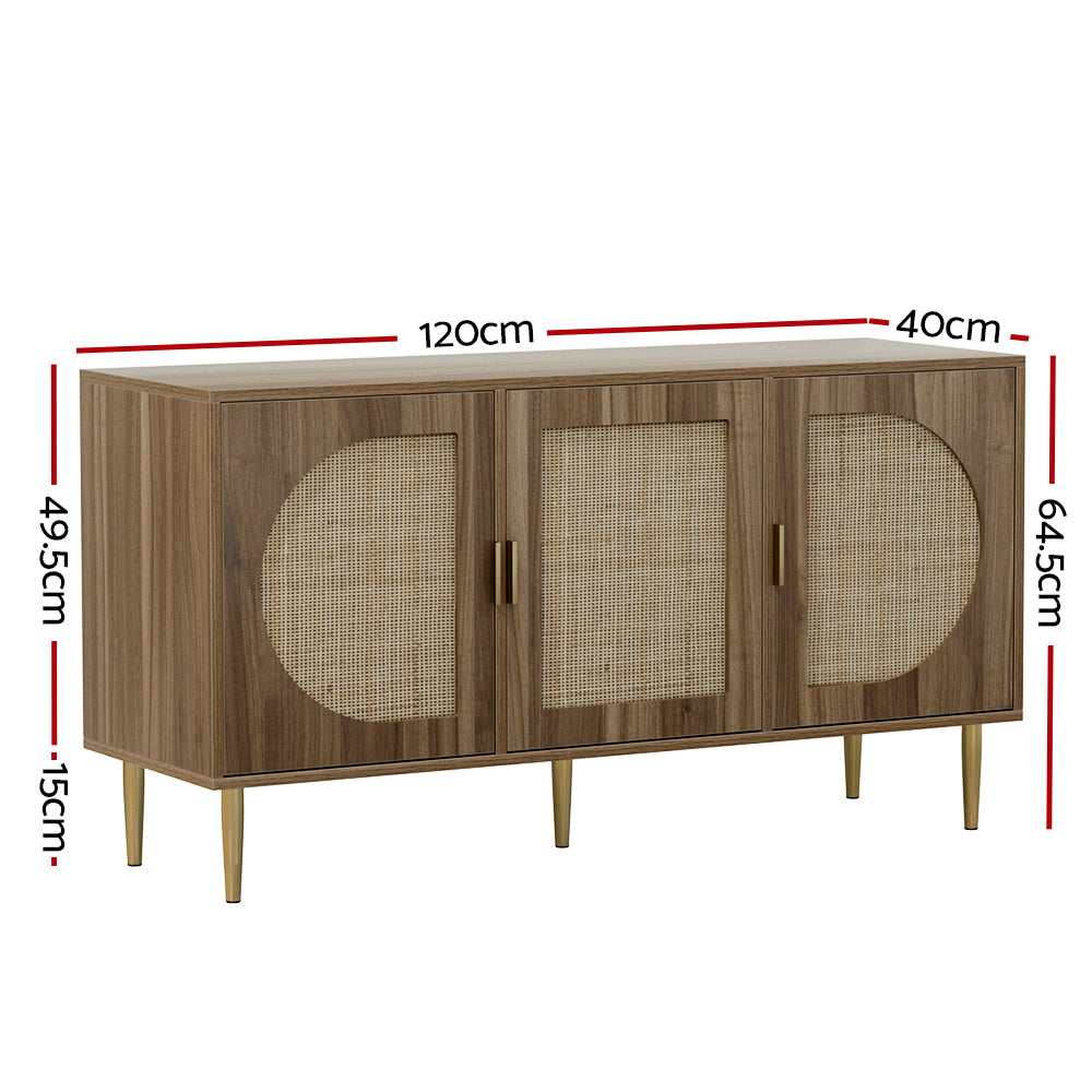 Anya 3-Door Buffet Sideboard Dark Oak Rattan