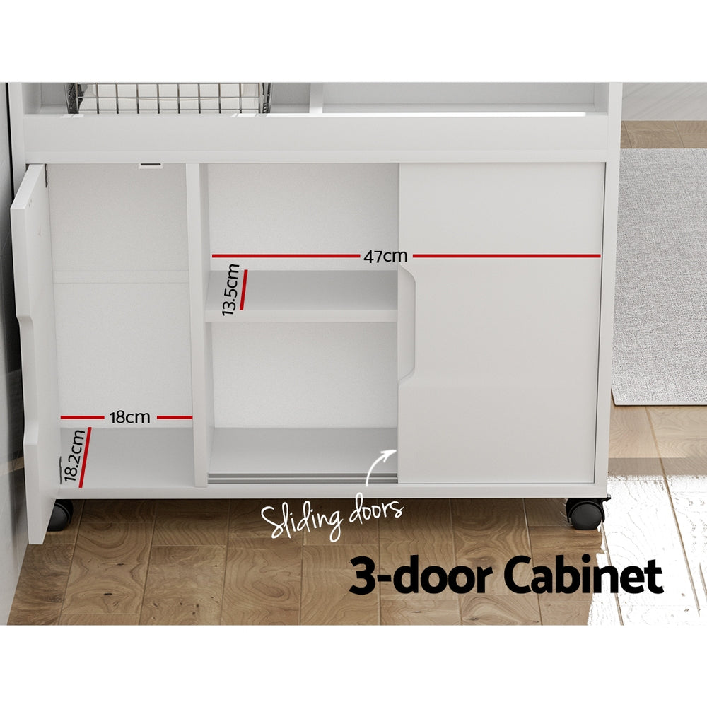 Artiss Bathroom Storage Cabinet 3-Door Caddy with Wheels White