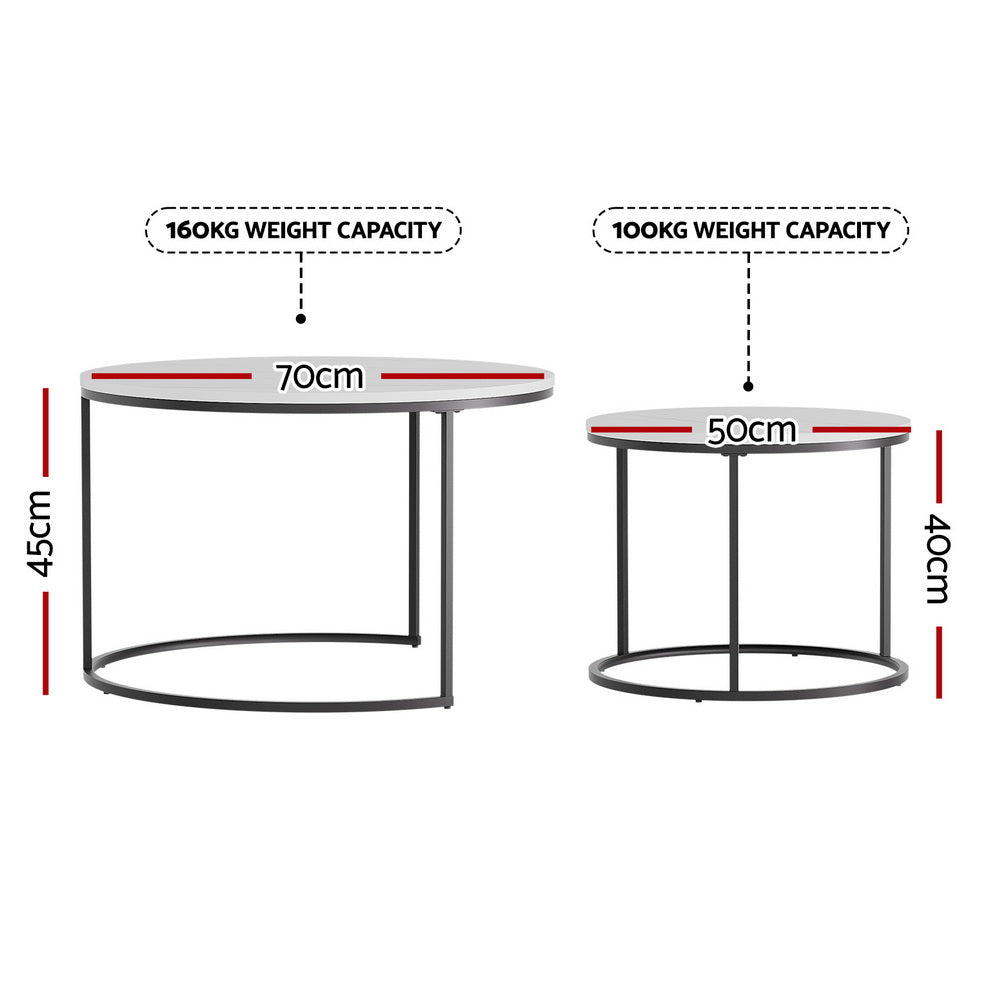 Artiss Nesting Coffee Tables Set of 2 Marble Effect White/Black