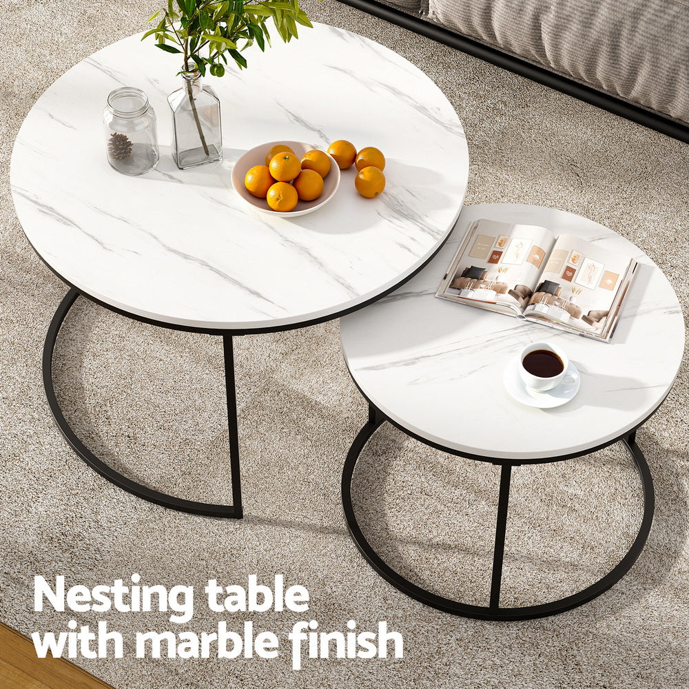 Artiss Nesting Coffee Tables Set of 2 Marble Effect White/Black