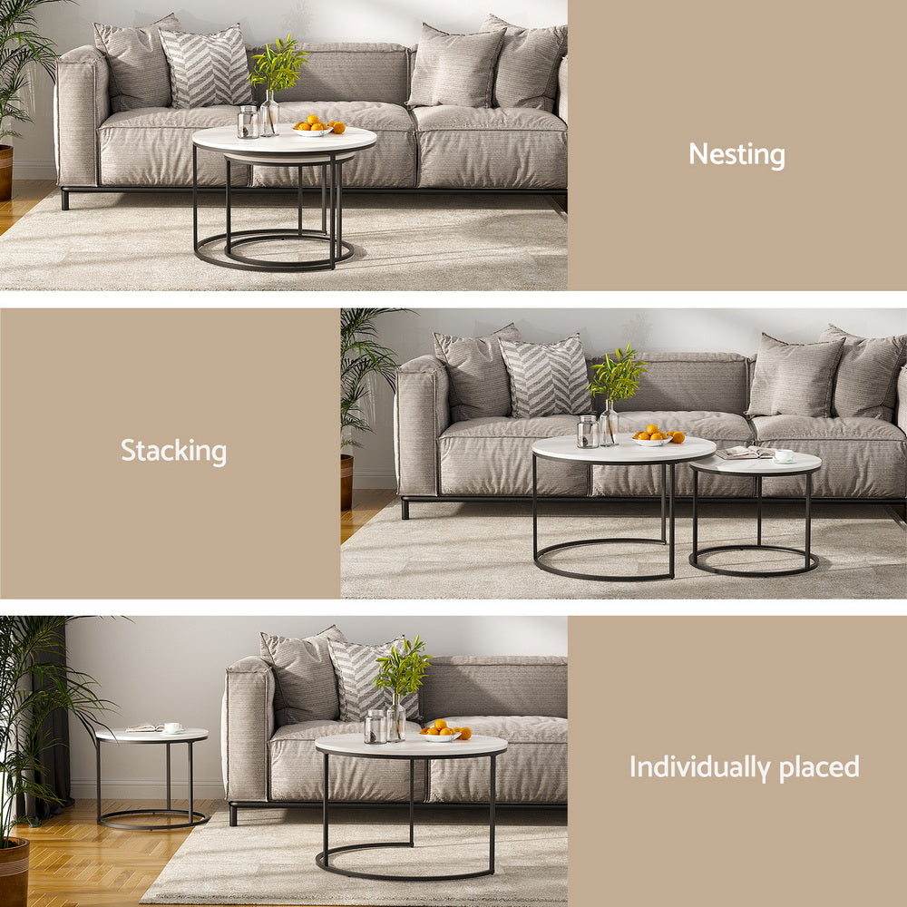 Artiss Nesting Coffee Tables Set of 2 Marble Effect White/Black