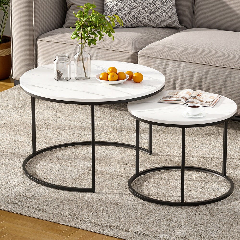 Artiss Nesting Coffee Tables Set of 2 Marble Effect White/Black