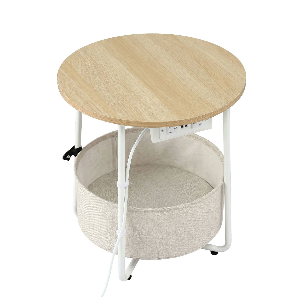 Artiss Set of 2 Round Coffee Table Bedside Side End Table Charging Station Storage Basket