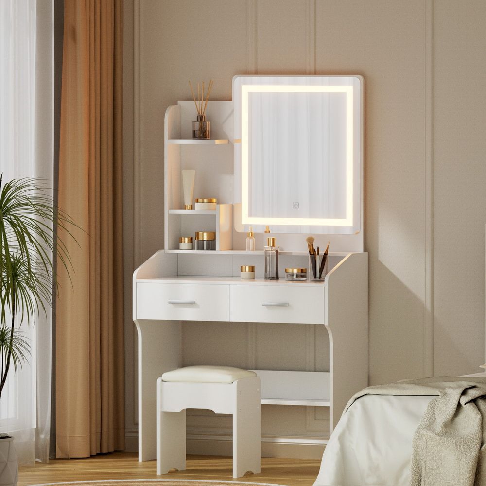 Doria Dressing Table Set with Stool and LED Mirror White