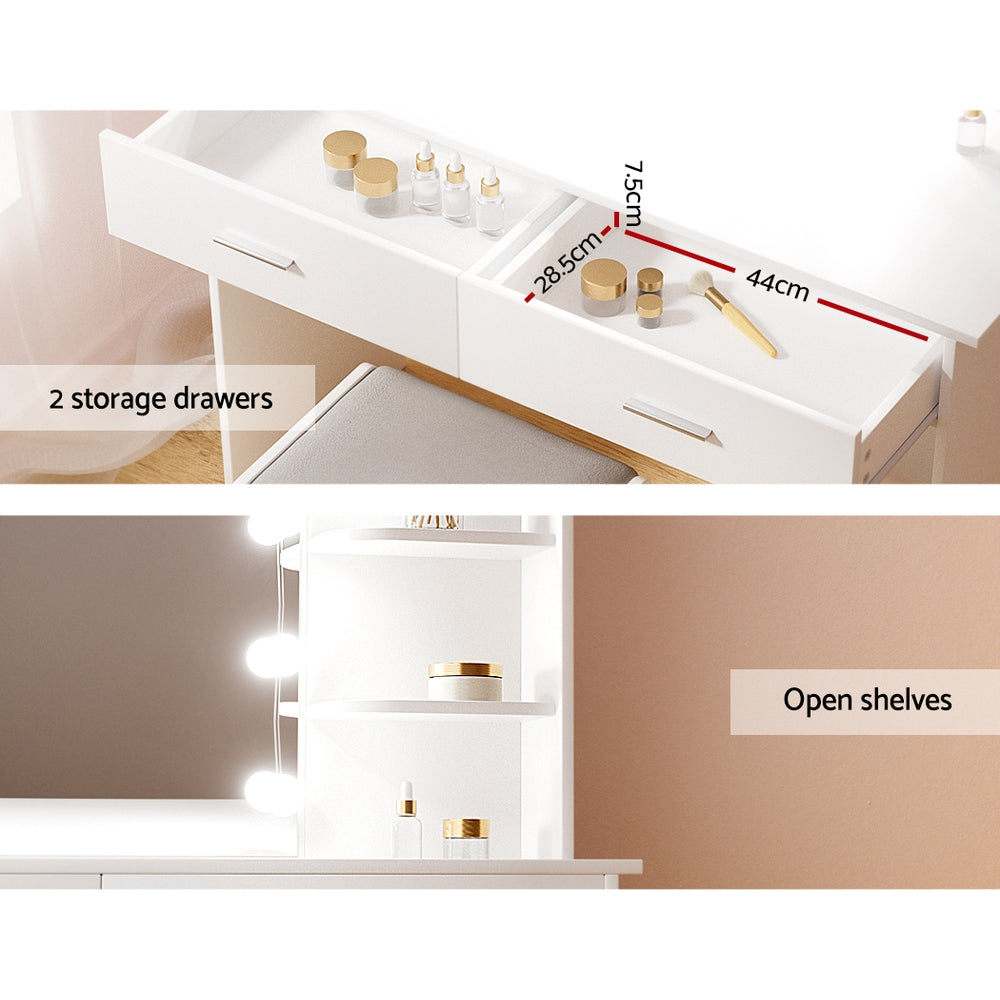 Dulcea Dressing Table Set 10 LED Bulbs White with Stool