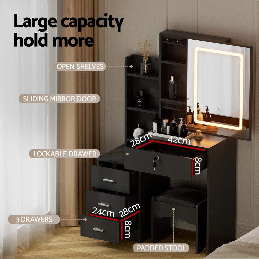 Artiss LED Vanity Desk Set Black with Stool