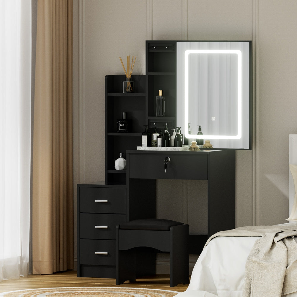 Artiss LED Vanity Desk Set Black with Stool
