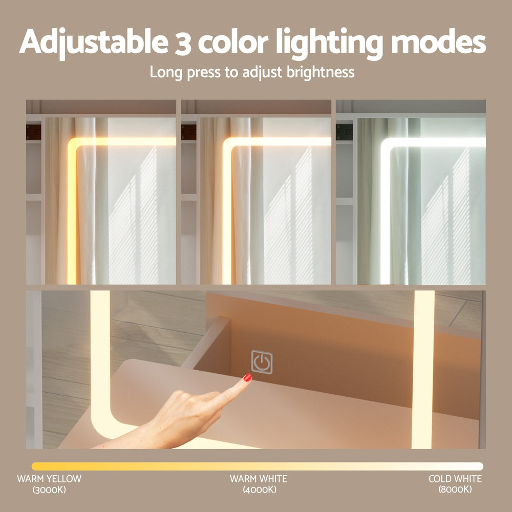 Artiss Vanity Desk Set LED White with Stool