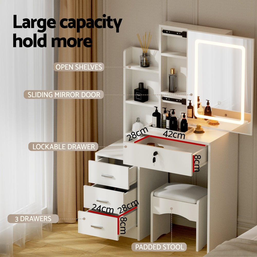 Artiss Vanity Desk Set LED White with Stool