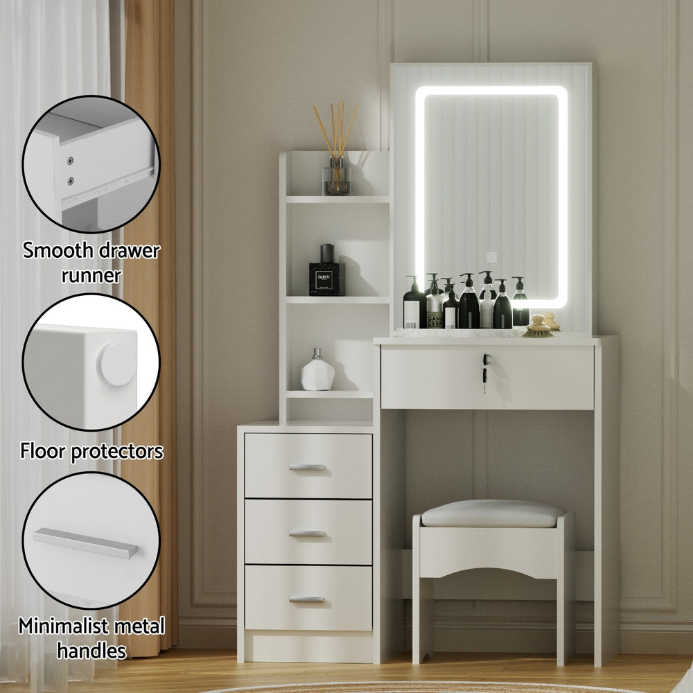 Artiss Vanity Desk Set LED White with Stool