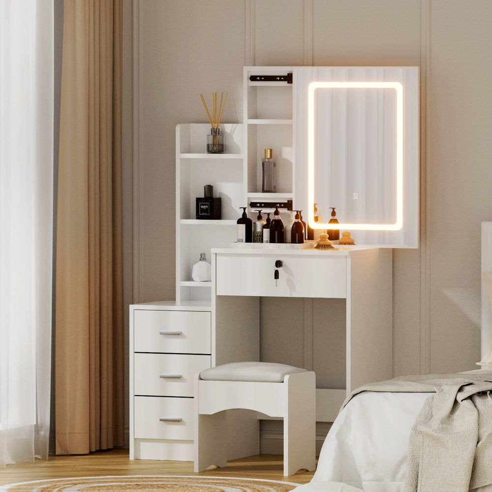 Artiss Vanity Desk Set LED White with Stool