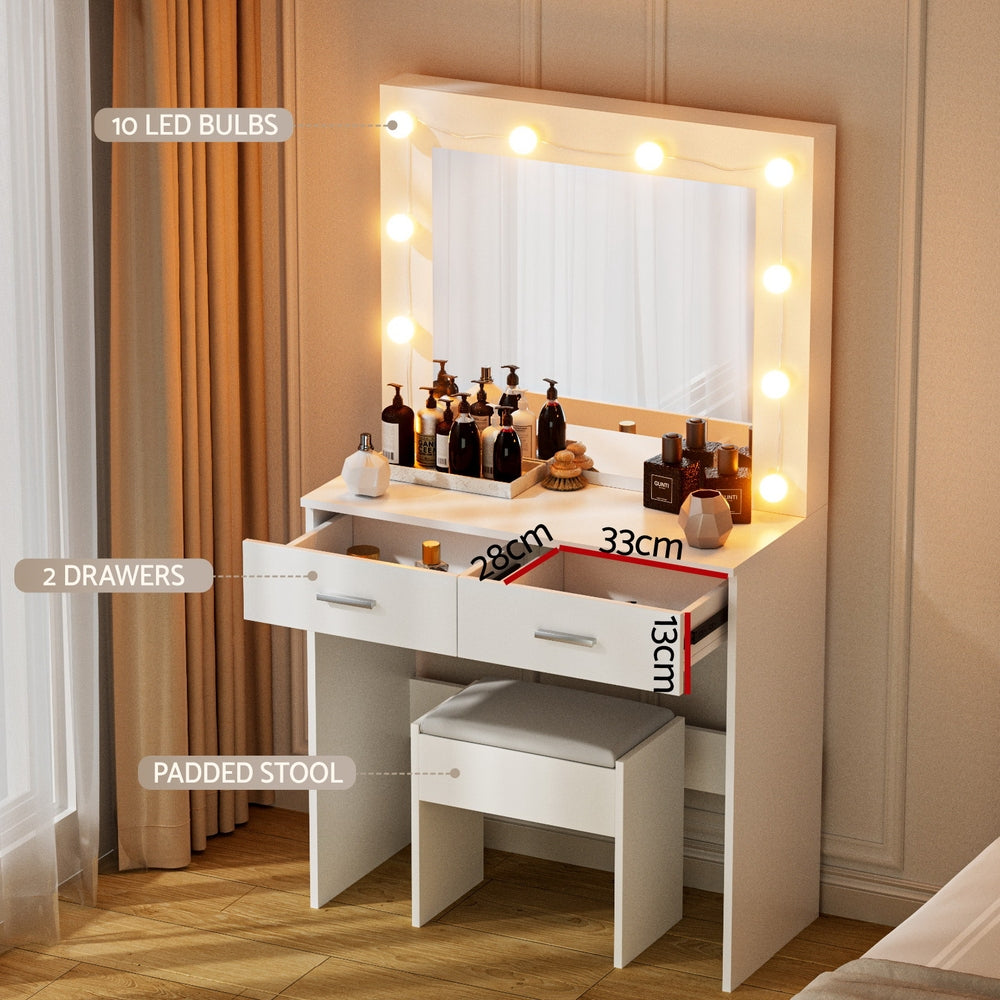 Artiss White Vanity Desk Set 10 LED Bulbs with Stool