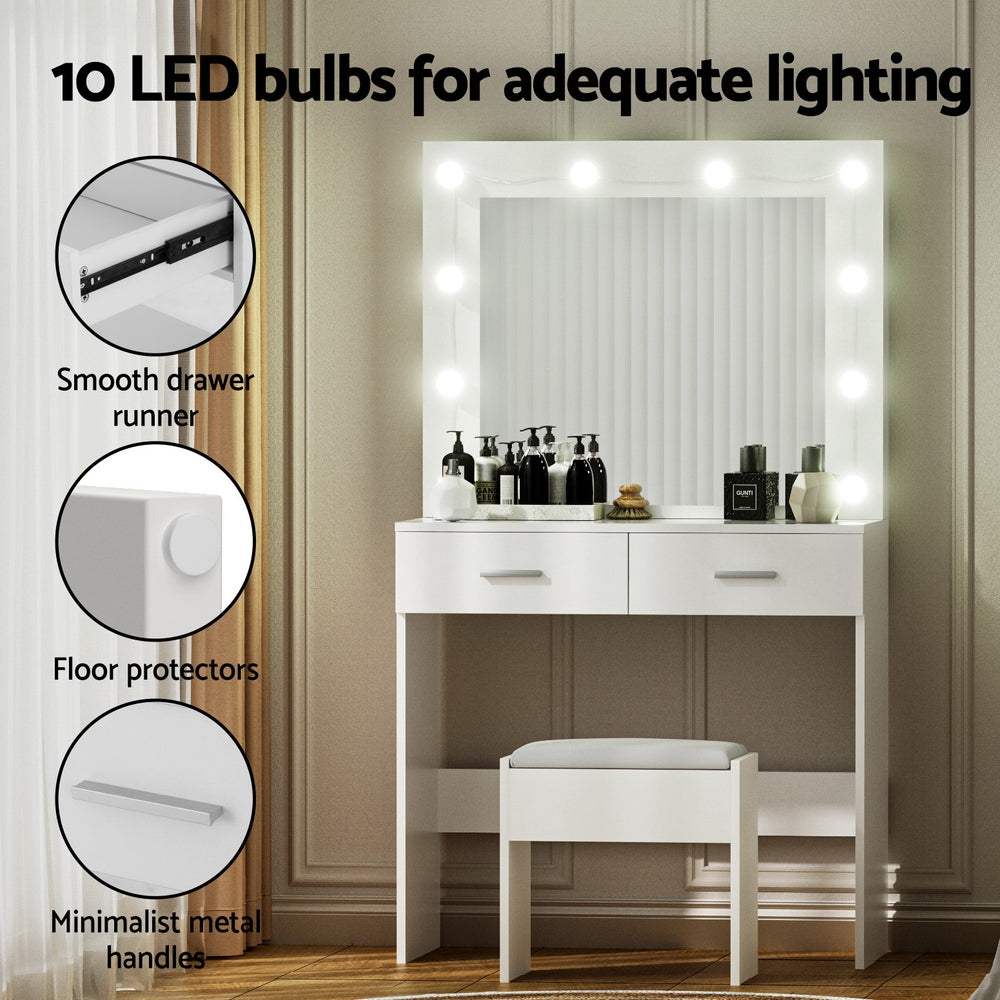 Artiss White Vanity Desk Set 10 LED Bulbs with Stool