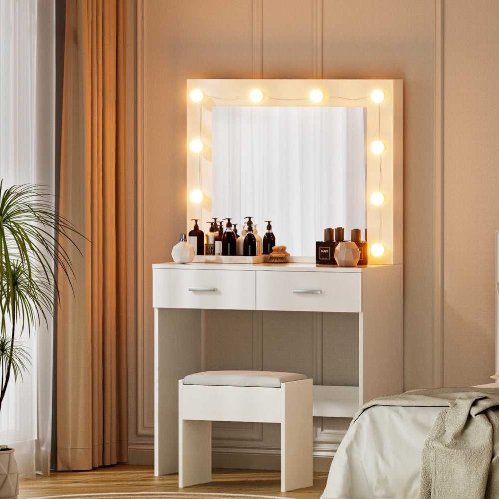 Artiss White Vanity Desk Set 10 LED Bulbs with Stool