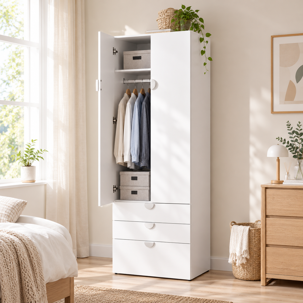Artiss 2 Door Wardrobe with Drawers and Hanging Rail