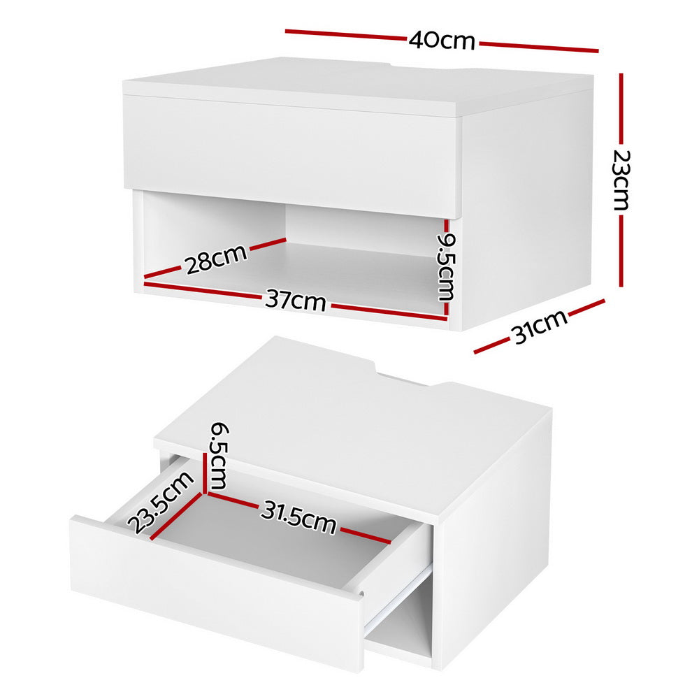 Artiss White Floating Bedside Table Nightstand Drawer