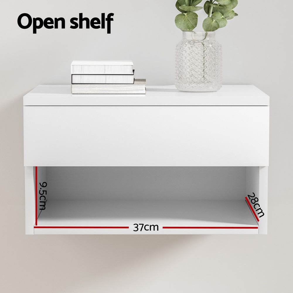 Artiss White Floating Bedside Table Nightstand Drawer