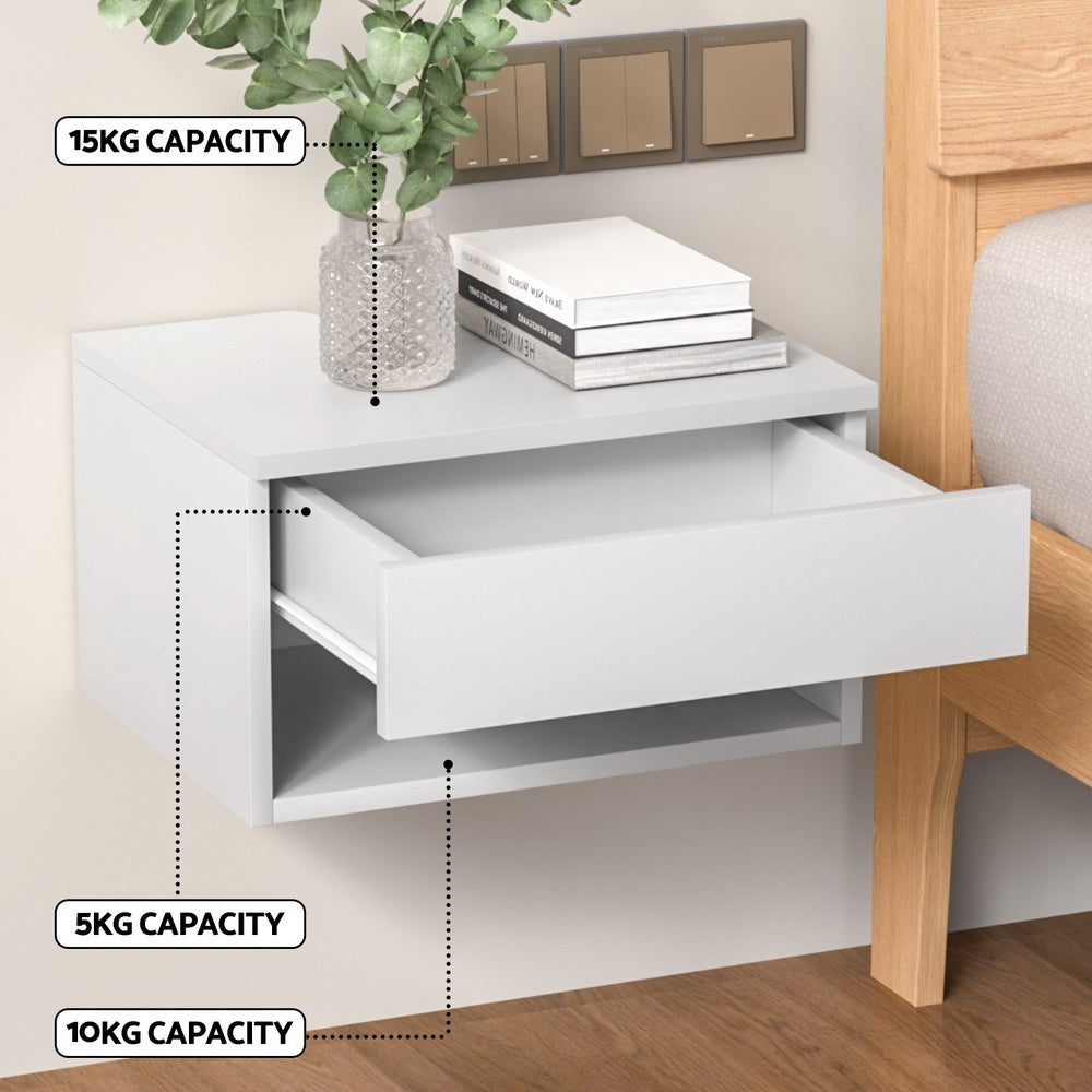Artiss White Floating Bedside Table Nightstand Drawer