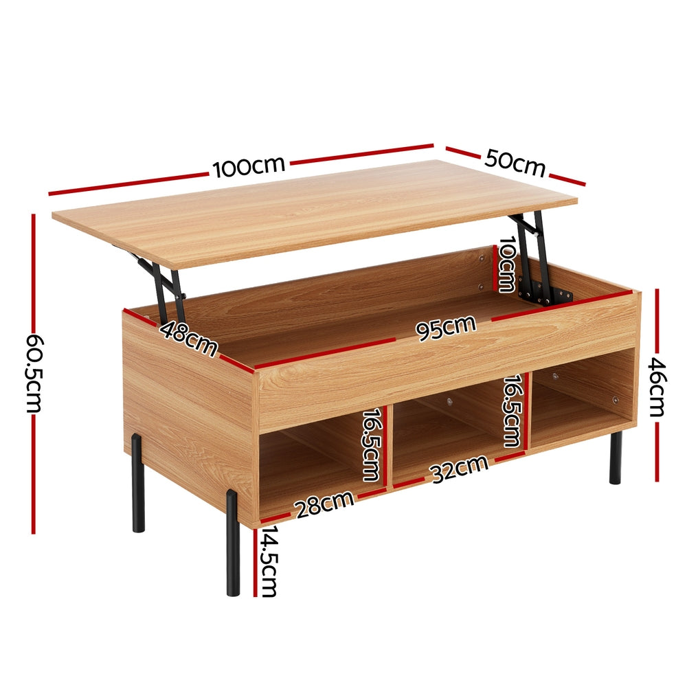 Lift-top Coffee Table with Storage and Metal Legs - Artiss