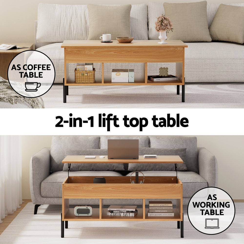 Lift-top Coffee Table with Storage and Metal Legs - Artiss