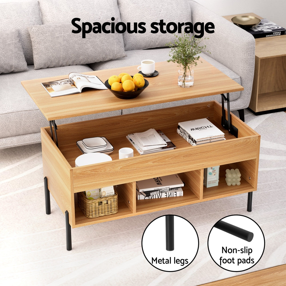 Lift-top Coffee Table with Storage and Metal Legs - Artiss