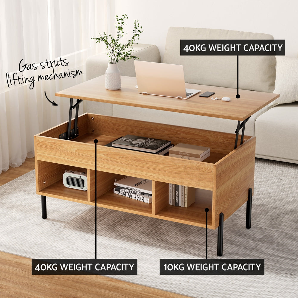 Lift-top Coffee Table with Storage and Metal Legs - Artiss