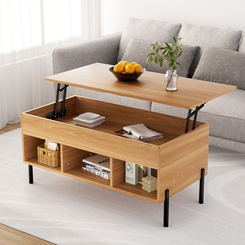 Lift-top Coffee Table with Storage and Metal Legs - Artiss