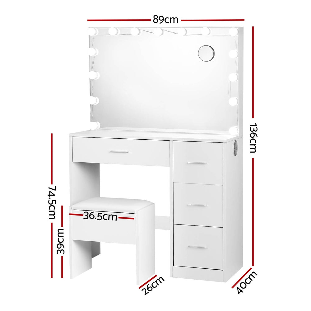 LED Vanity Table 4-Drawers Set with Stool - Artiss Darcy