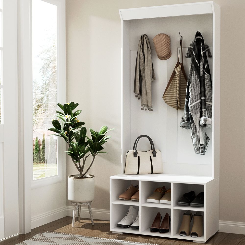 Max Hall Tree Shoe Rack Bench Coat Rack 180cm White