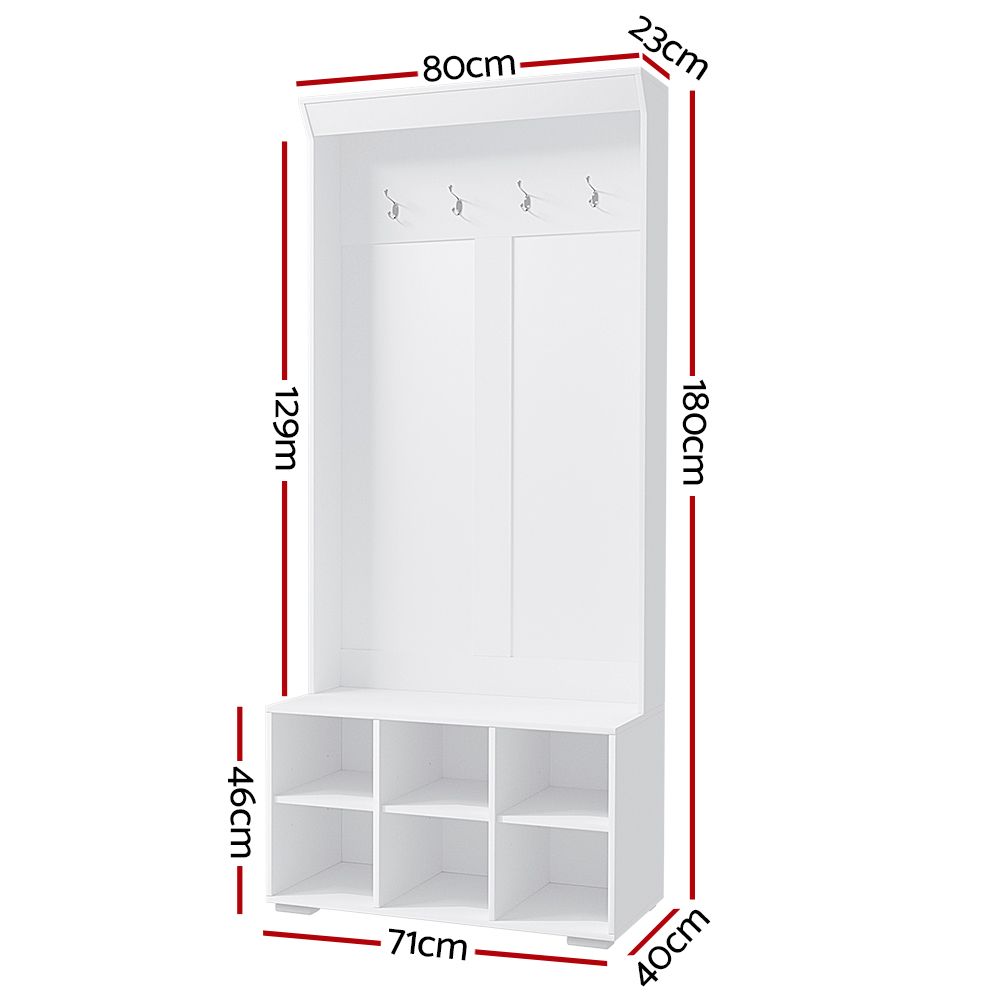 Max Hall Tree Shoe Rack Bench Coat Rack 180cm White