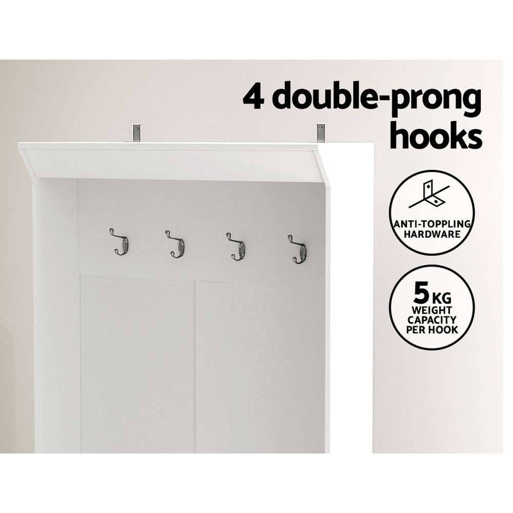 Max Hall Tree Shoe Rack Bench Coat Rack 180cm White