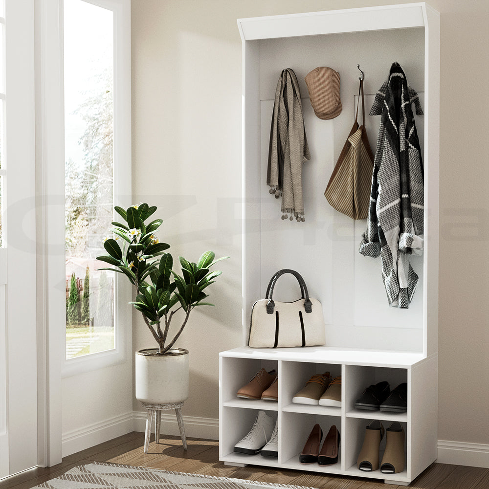 Max 180cm Hall Tree Shoe Rack Cabinet White