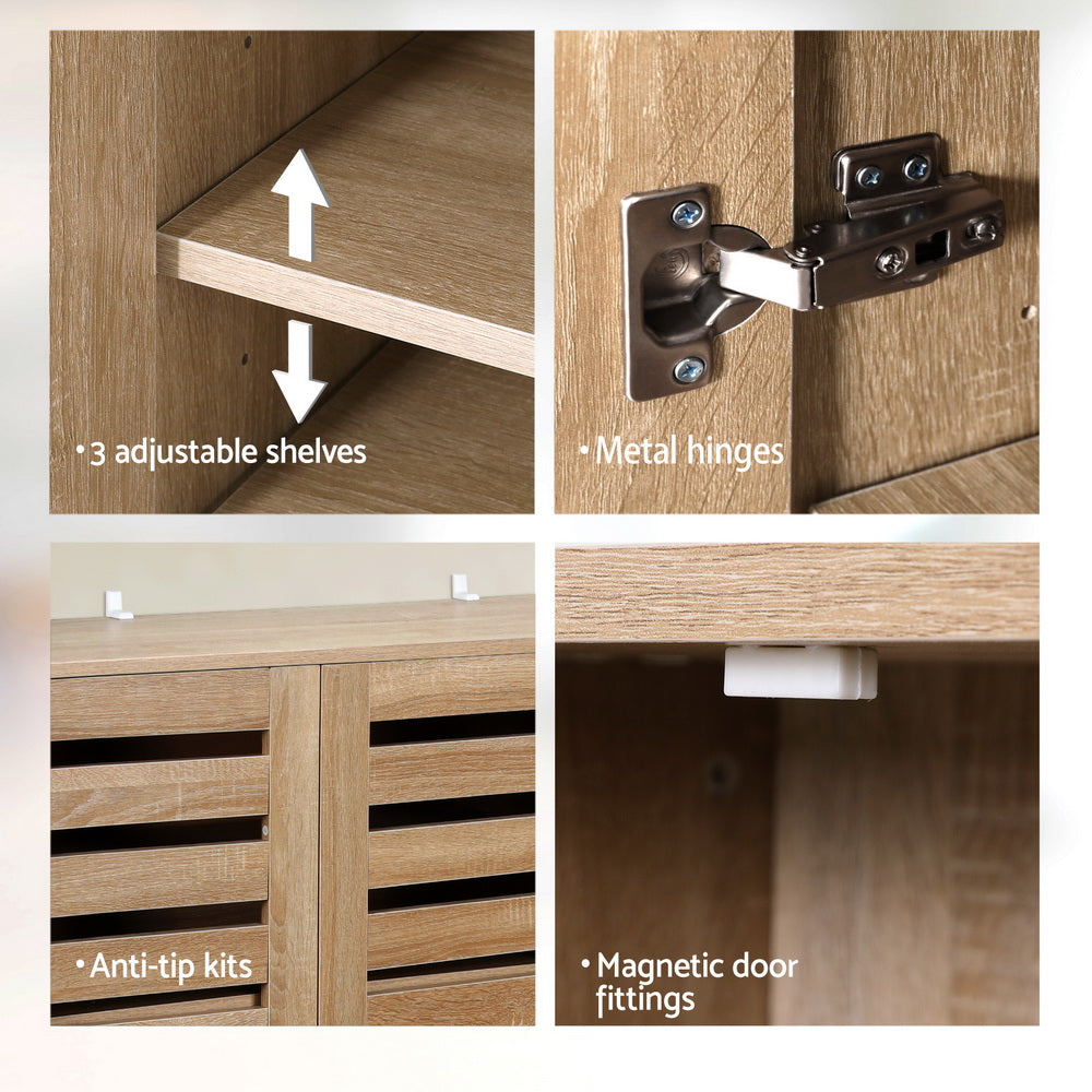 Alster Shoe Rack Cabinet 30 Pairs Adjustable Shelves Pine